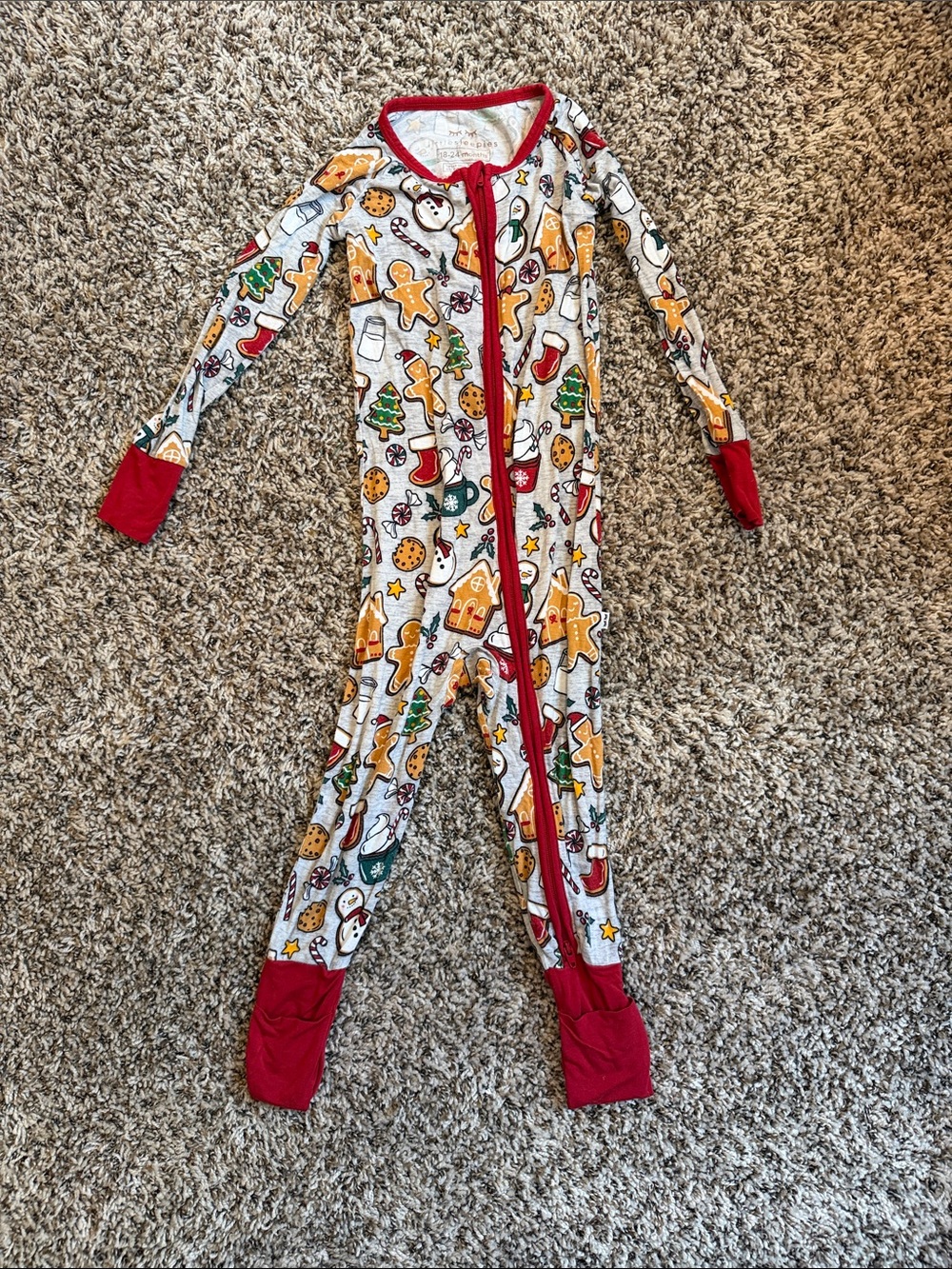 Little Sleepies Red-Trim Gingerbread Holiday Zippy